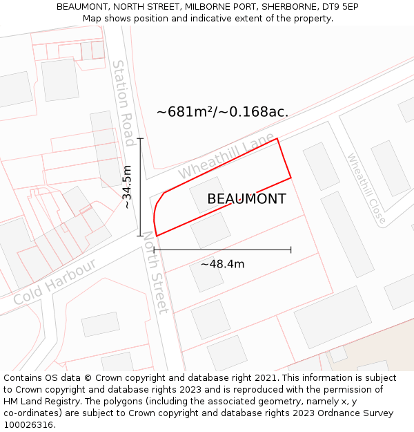 BEAUMONT, NORTH STREET, MILBORNE PORT, SHERBORNE, DT9 5EP: Plot and title map