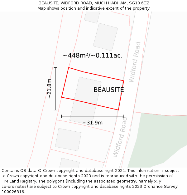 BEAUSITE, WIDFORD ROAD, MUCH HADHAM, SG10 6EZ: Plot and title map