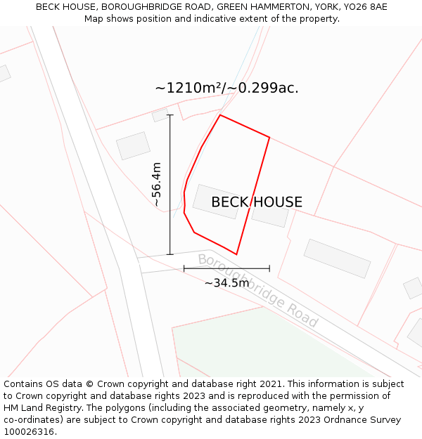 BECK HOUSE, BOROUGHBRIDGE ROAD, GREEN HAMMERTON, YORK, YO26 8AE: Plot and title map