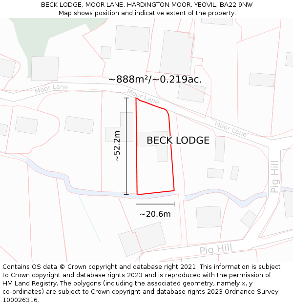 BECK LODGE, MOOR LANE, HARDINGTON MOOR, YEOVIL, BA22 9NW: Plot and title map