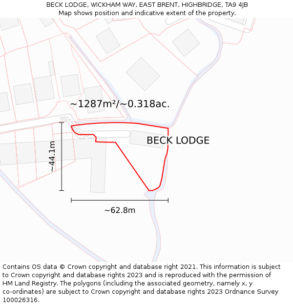 BECK LODGE, WICKHAM WAY, EAST BRENT, HIGHBRIDGE, TA9 4JB: Plot and title map