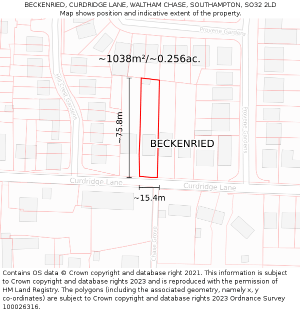 BECKENRIED, CURDRIDGE LANE, WALTHAM CHASE, SOUTHAMPTON, SO32 2LD: Plot and title map