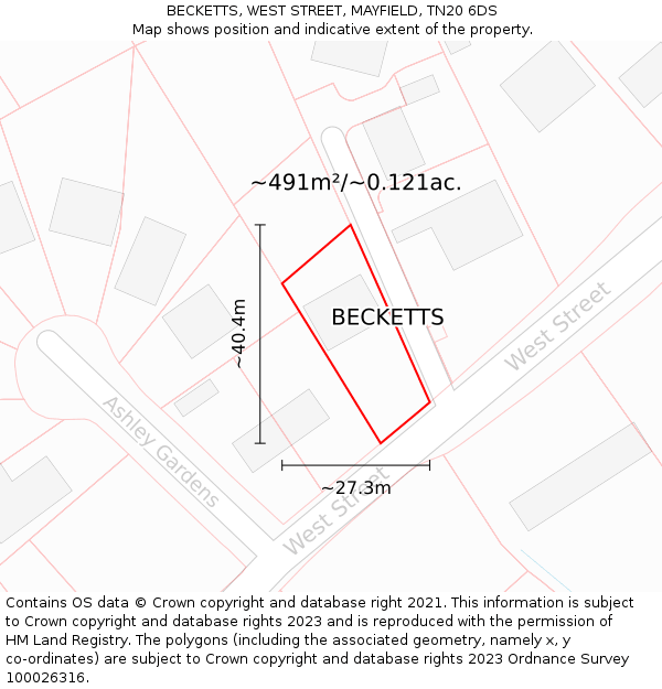 BECKETTS, WEST STREET, MAYFIELD, TN20 6DS: Plot and title map