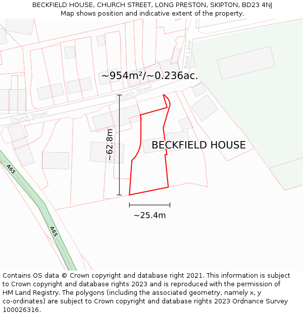 BECKFIELD HOUSE, CHURCH STREET, LONG PRESTON, SKIPTON, BD23 4NJ: Plot and title map