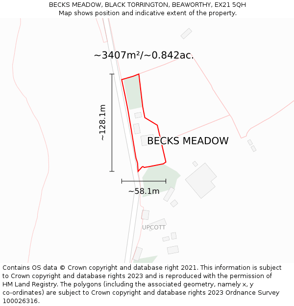 BECKS MEADOW, BLACK TORRINGTON, BEAWORTHY, EX21 5QH: Plot and title map