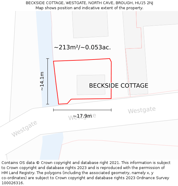 BECKSIDE COTTAGE, WESTGATE, NORTH CAVE, BROUGH, HU15 2NJ: Plot and title map