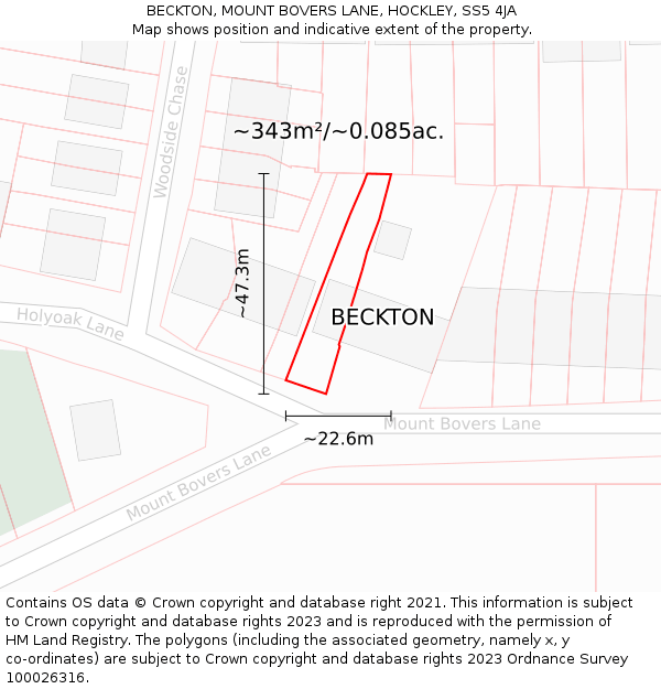 BECKTON, MOUNT BOVERS LANE, HOCKLEY, SS5 4JA: Plot and title map