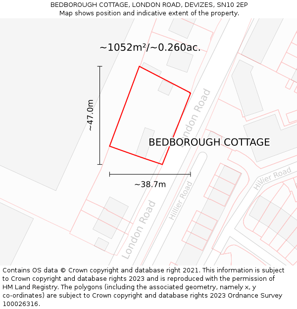 BEDBOROUGH COTTAGE, LONDON ROAD, DEVIZES, SN10 2EP: Plot and title map