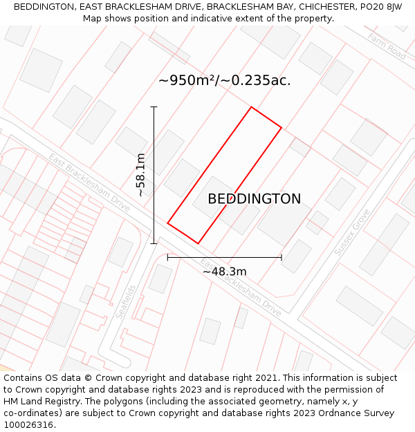 BEDDINGTON, EAST BRACKLESHAM DRIVE, BRACKLESHAM BAY, CHICHESTER, PO20 8JW: Plot and title map