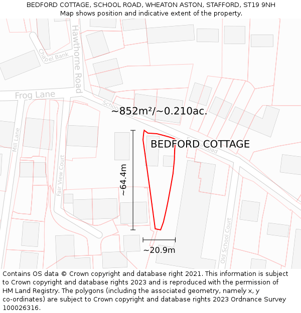 BEDFORD COTTAGE, SCHOOL ROAD, WHEATON ASTON, STAFFORD, ST19 9NH: Plot and title map