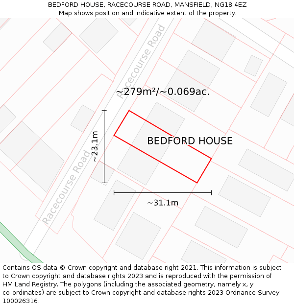 BEDFORD HOUSE, RACECOURSE ROAD, MANSFIELD, NG18 4EZ: Plot and title map