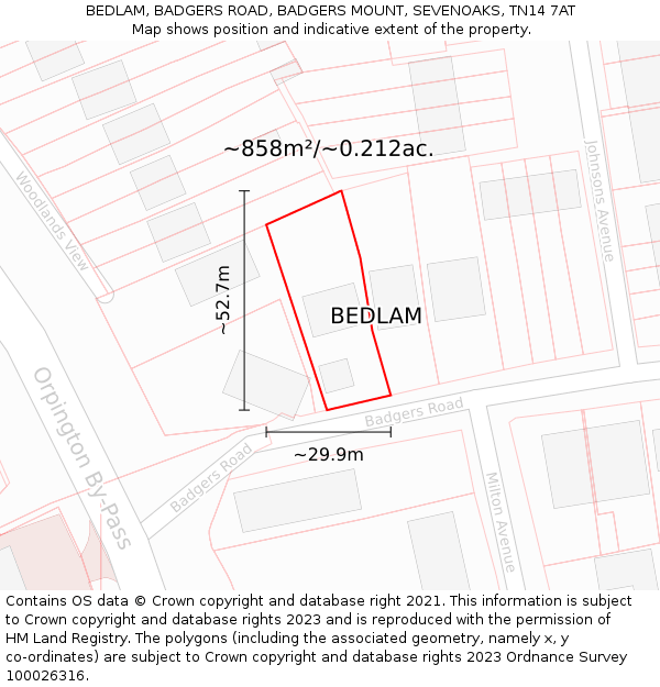 BEDLAM, BADGERS ROAD, BADGERS MOUNT, SEVENOAKS, TN14 7AT: Plot and title map