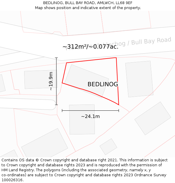 BEDLINOG, BULL BAY ROAD, AMLWCH, LL68 9EF: Plot and title map