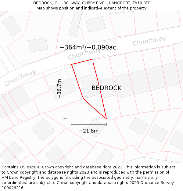 BEDROCK, CHURCHWAY, CURRY RIVEL, LANGPORT, TA10 0EF: Plot and title map