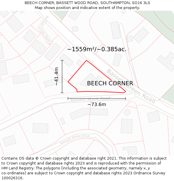 BEECH CORNER, BASSETT WOOD ROAD, SOUTHAMPTON, SO16 3LS: Plot and title map