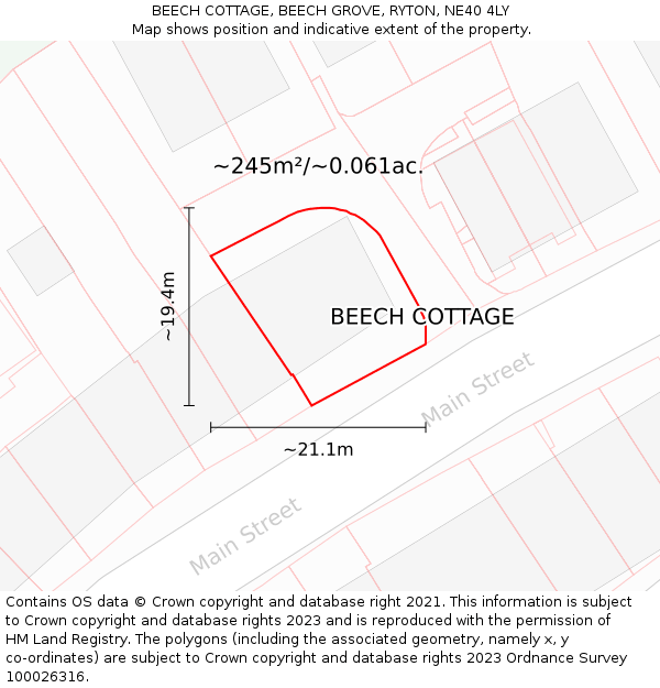 BEECH COTTAGE, BEECH GROVE, RYTON, NE40 4LY: Plot and title map