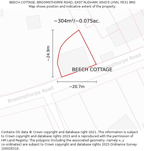 BEECH COTTAGE, BROOMSTHORPE ROAD, EAST RUDHAM, KING'S LYNN, PE31 8RG: Plot and title map