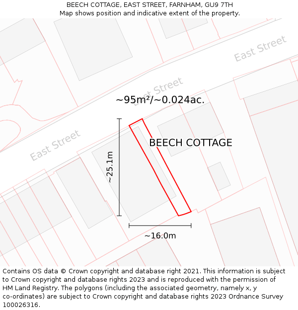 BEECH COTTAGE, EAST STREET, FARNHAM, GU9 7TH: Plot and title map