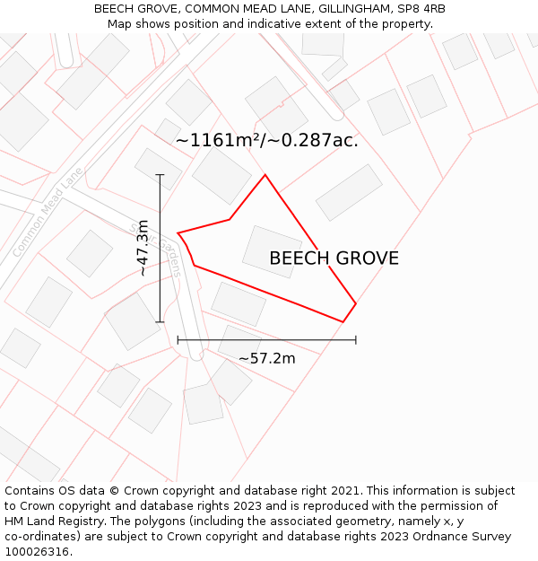 BEECH GROVE, COMMON MEAD LANE, GILLINGHAM, SP8 4RB: Plot and title map