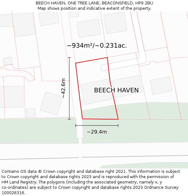 BEECH HAVEN, ONE TREE LANE, BEACONSFIELD, HP9 2BU: Plot and title map