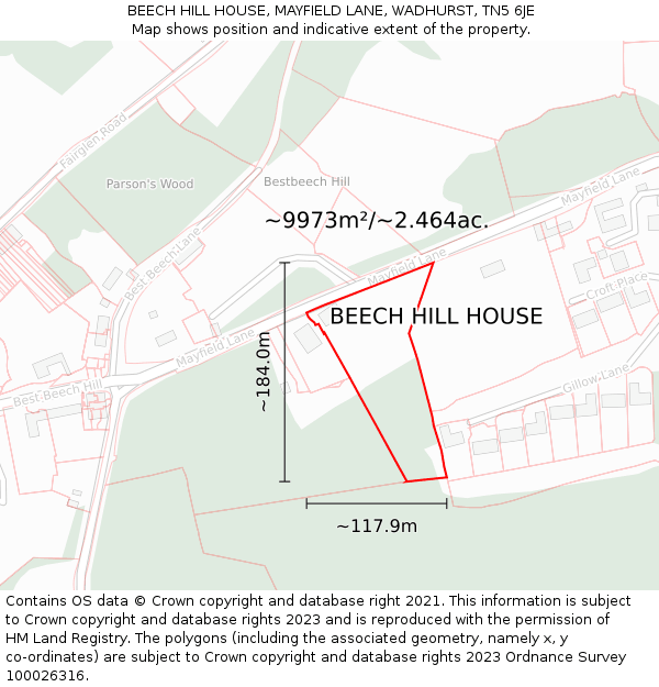 BEECH HILL HOUSE, MAYFIELD LANE, WADHURST, TN5 6JE: Plot and title map