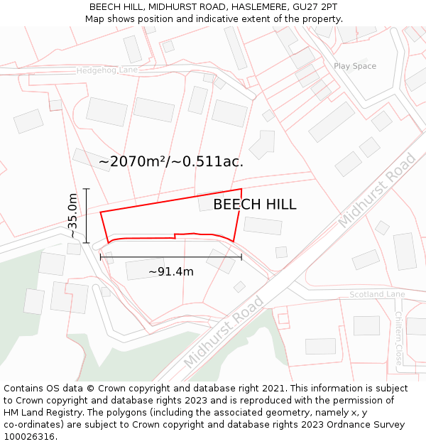 BEECH HILL, MIDHURST ROAD, HASLEMERE, GU27 2PT: Plot and title map