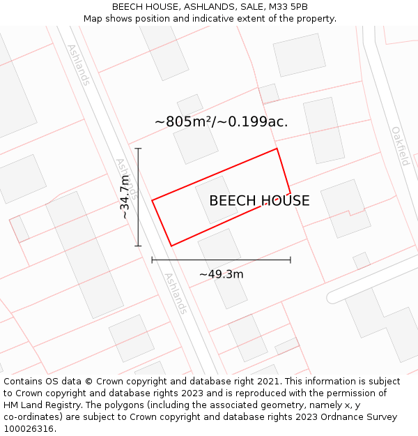 BEECH HOUSE, ASHLANDS, SALE, M33 5PB: Plot and title map