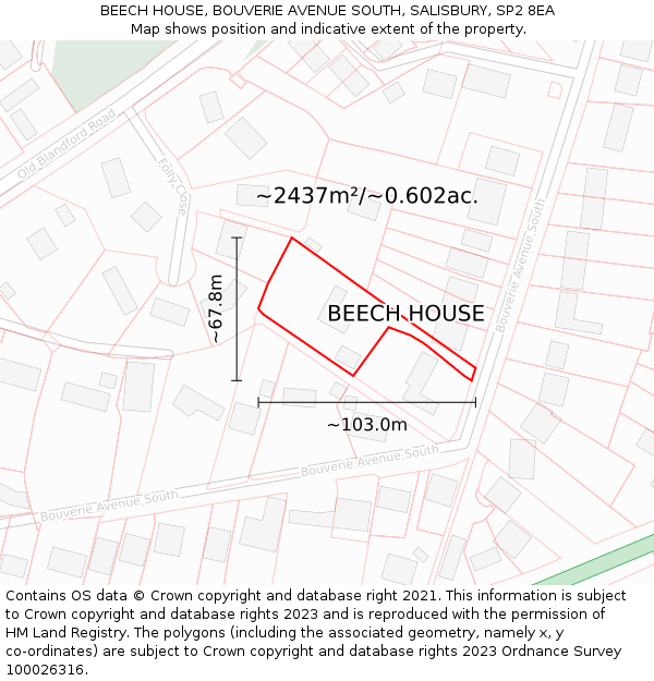 BEECH HOUSE, BOUVERIE AVENUE SOUTH, SALISBURY, SP2 8EA: Plot and title map