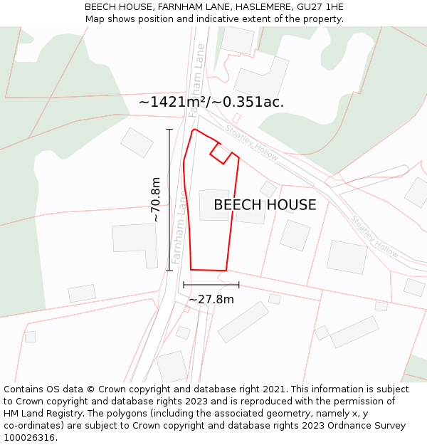 BEECH HOUSE, FARNHAM LANE, HASLEMERE, GU27 1HE: Plot and title map