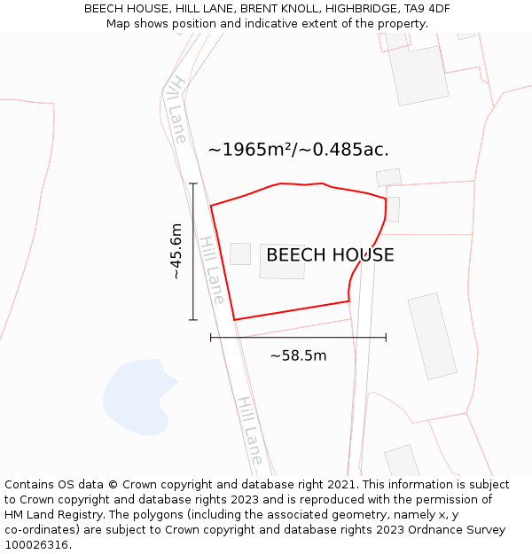 BEECH HOUSE, HILL LANE, BRENT KNOLL, HIGHBRIDGE, TA9 4DF: Plot and title map