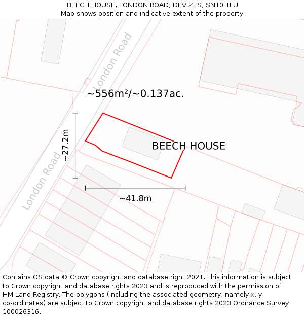 BEECH HOUSE, LONDON ROAD, DEVIZES, SN10 1LU: Plot and title map