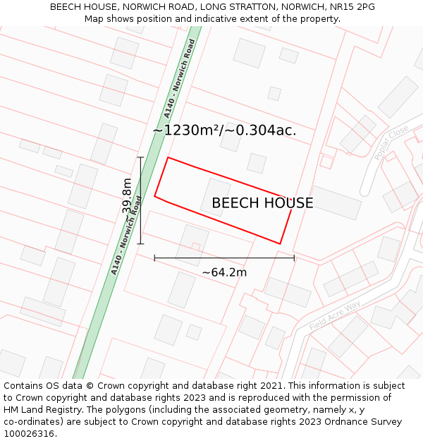 BEECH HOUSE, NORWICH ROAD, LONG STRATTON, NORWICH, NR15 2PG: Plot and title map