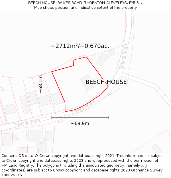 BEECH HOUSE, RAIKES ROAD, THORNTON-CLEVELEYS, FY5 5LU: Plot and title map