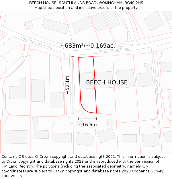 BEECH HOUSE, SOUTHLANDS ROAD, WOKINGHAM, RG40 2HS: Plot and title map