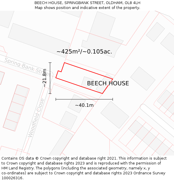 BEECH HOUSE, SPRINGBANK STREET, OLDHAM, OL8 4LH: Plot and title map