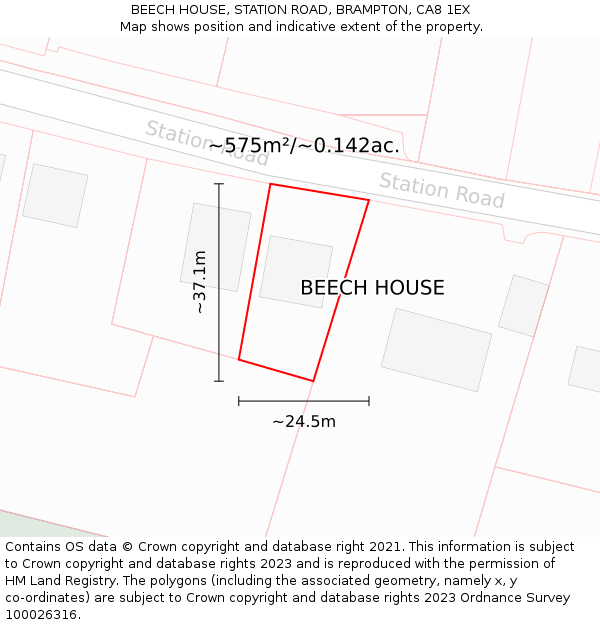 BEECH HOUSE, STATION ROAD, BRAMPTON, CA8 1EX: Plot and title map