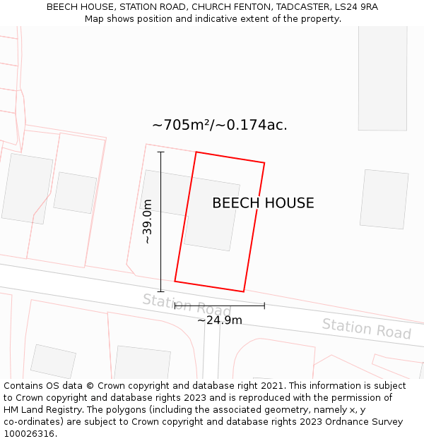 BEECH HOUSE, STATION ROAD, CHURCH FENTON, TADCASTER, LS24 9RA: Plot and title map