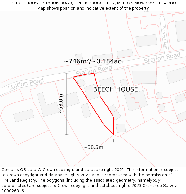 BEECH HOUSE, STATION ROAD, UPPER BROUGHTON, MELTON MOWBRAY, LE14 3BQ: Plot and title map