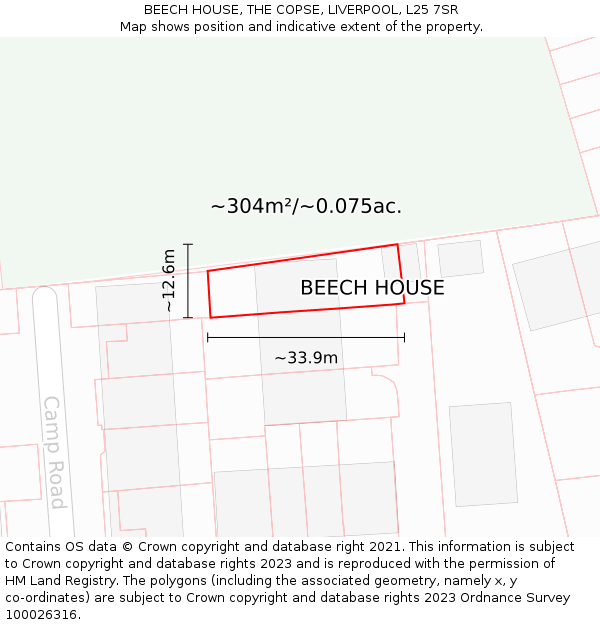 BEECH HOUSE, THE COPSE, LIVERPOOL, L25 7SR: Plot and title map