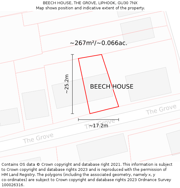 BEECH HOUSE, THE GROVE, LIPHOOK, GU30 7NX: Plot and title map