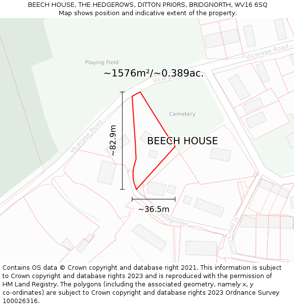 BEECH HOUSE, THE HEDGEROWS, DITTON PRIORS, BRIDGNORTH, WV16 6SQ: Plot and title map