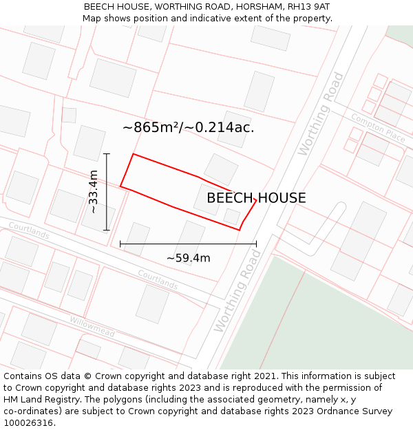 BEECH HOUSE, WORTHING ROAD, HORSHAM, RH13 9AT: Plot and title map