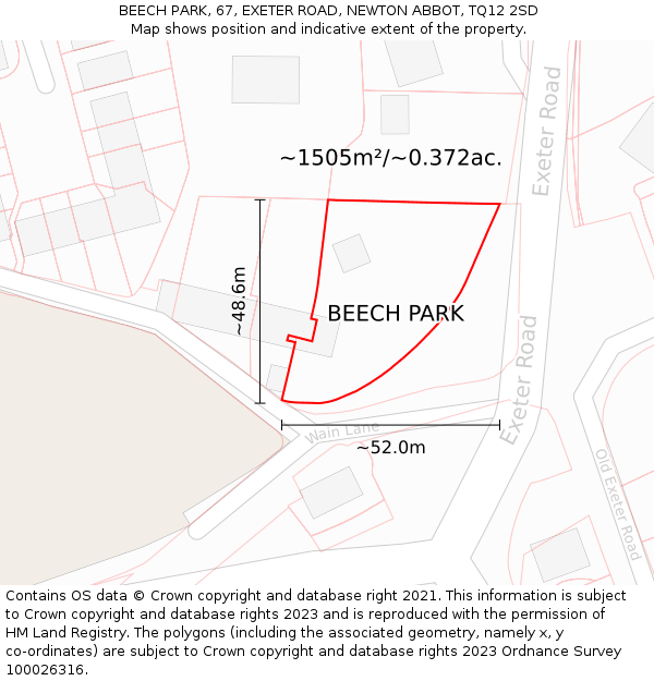 BEECH PARK, 67, EXETER ROAD, NEWTON ABBOT, TQ12 2SD: Plot and title map