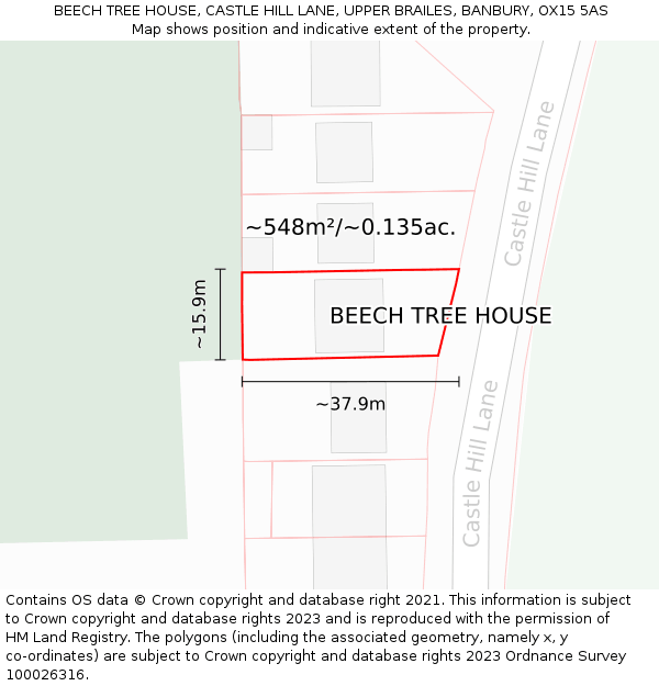 BEECH TREE HOUSE, CASTLE HILL LANE, UPPER BRAILES, BANBURY, OX15 5AS: Plot and title map