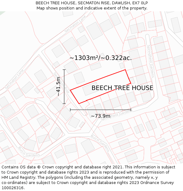 BEECH TREE HOUSE, SECMATON RISE, DAWLISH, EX7 0LP: Plot and title map
