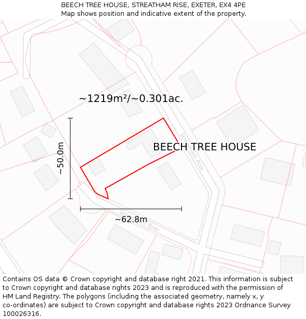 BEECH TREE HOUSE, STREATHAM RISE, EXETER, EX4 4PE: Plot and title map