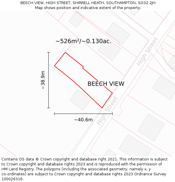 BEECH VIEW, HIGH STREET, SHIRRELL HEATH, SOUTHAMPTON, SO32 2JH: Plot and title map