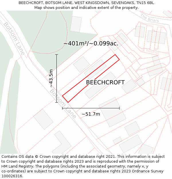 BEECHCROFT, BOTSOM LANE, WEST KINGSDOWN, SEVENOAKS, TN15 6BL: Plot and title map