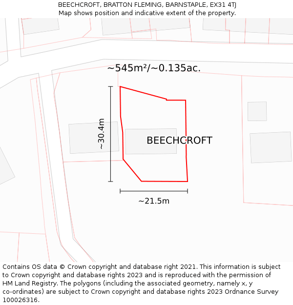 BEECHCROFT, BRATTON FLEMING, BARNSTAPLE, EX31 4TJ: Plot and title map