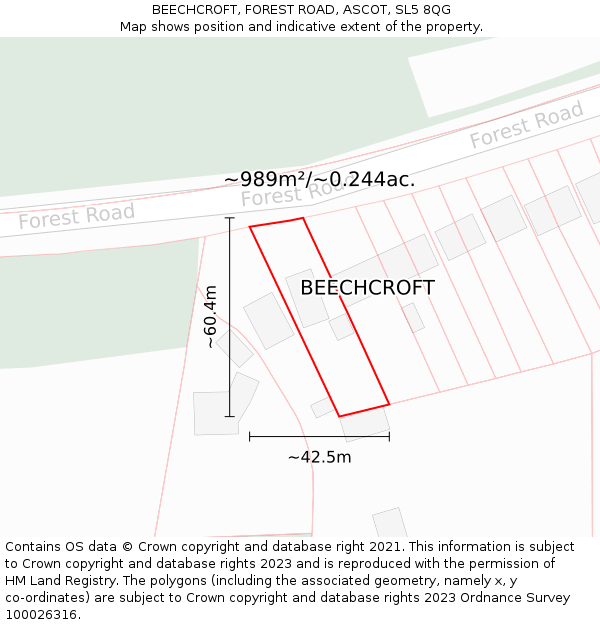 BEECHCROFT, FOREST ROAD, ASCOT, SL5 8QG: Plot and title map